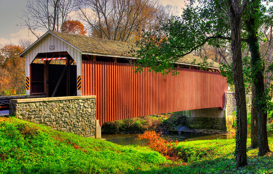 PA Country Roads - Siegrists Mill Covered Bridge Over Big Chiques Creek No. 2 - Lancaster County Photograph by Michael Mazaika