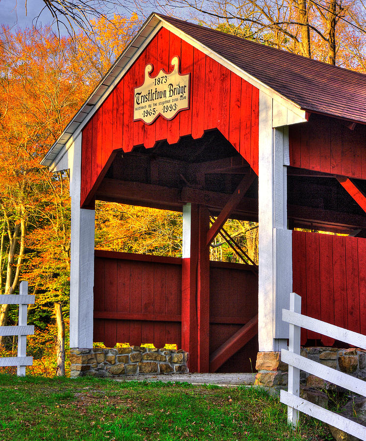 PA Country Roads - Trostletown Covered Bridge Over Stony Creek No. 6A Close1 - Somerset County Photograph by Michael Mazaika