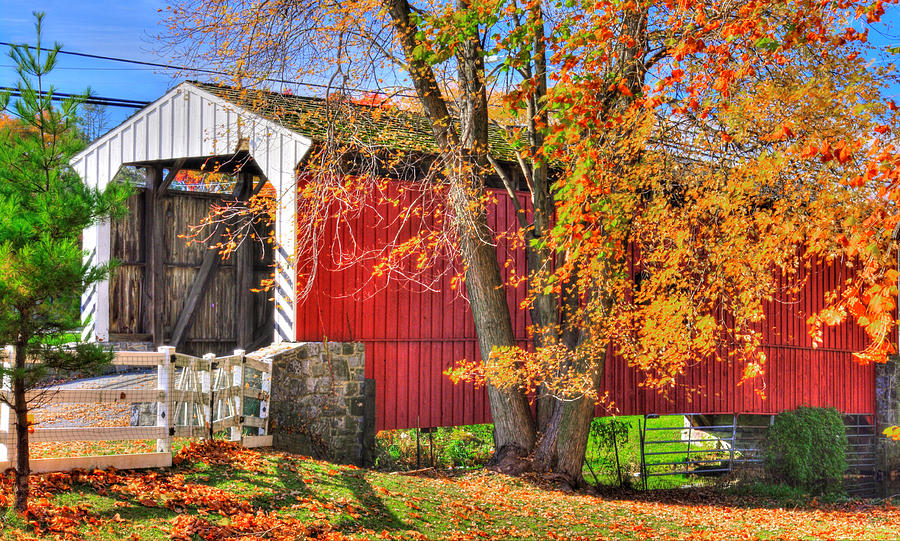 PA Country Roads - Willow Hill Covered Bridge Over Millers Run No. 10 - Lancaster County Autumn Photograph by Michael Mazaika
