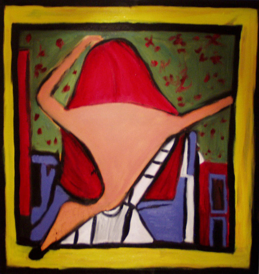 Abstract Expression Painting - Pablos model in mirror by Jamie Wooten