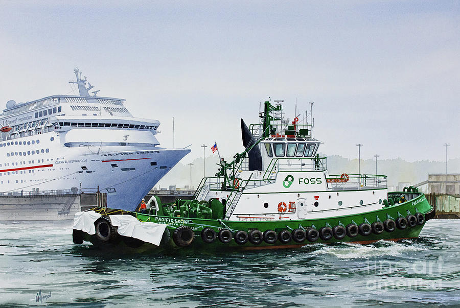 PACIFIC ESCORT Cruise Ship Assist Painting by James Williamson