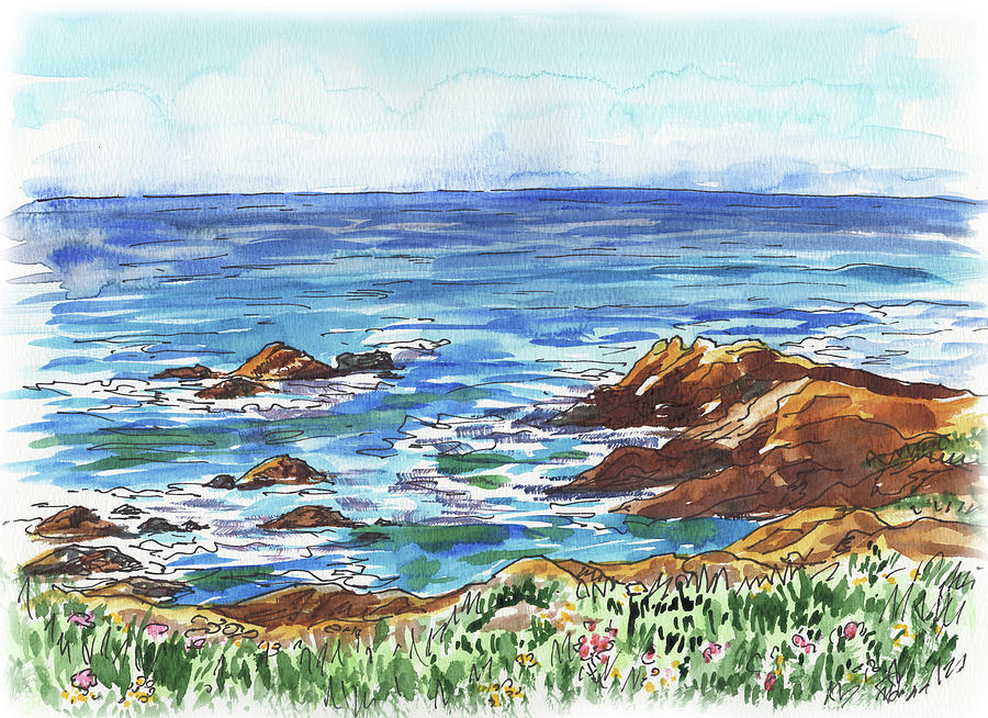 Pacific Ocean Shore Monterey Painting by Irina Sztukowski