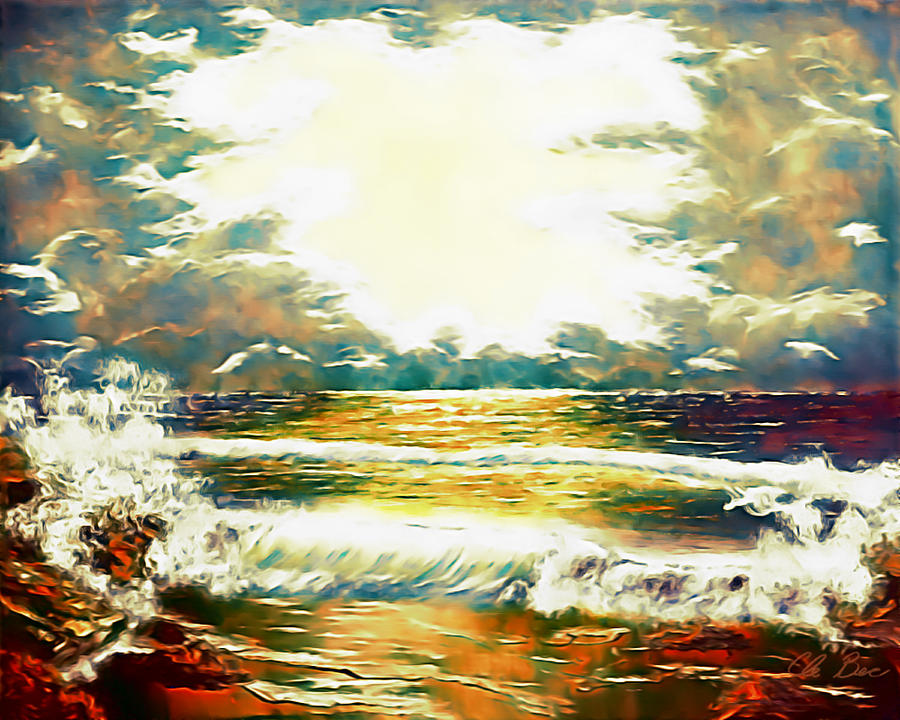 Sunset Painting - Pacific Ocean Storm - Elegance With Oil by Claude Beaulac