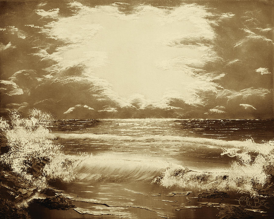 Pacific Ocean Storm - Sepia Painting by Claude Beaulac