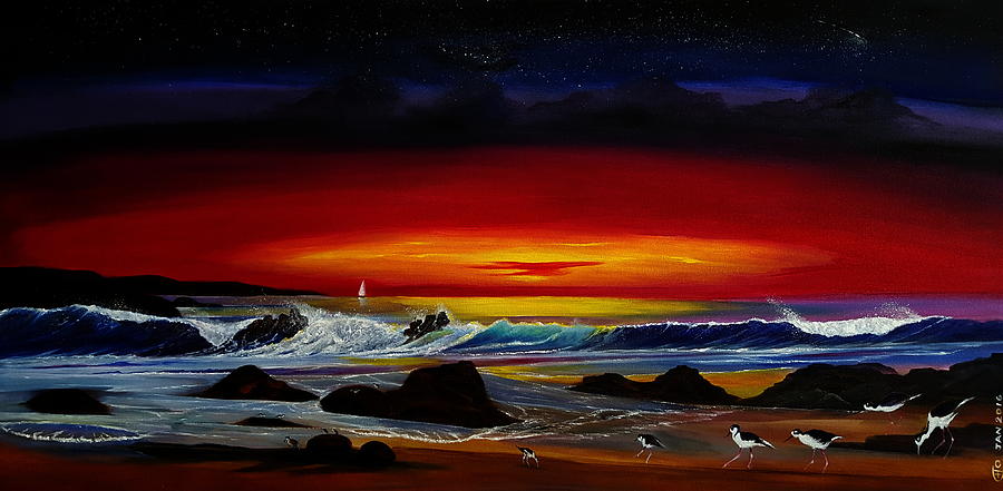 Sunset Painting - Pacific Sunset by Herbert Chow