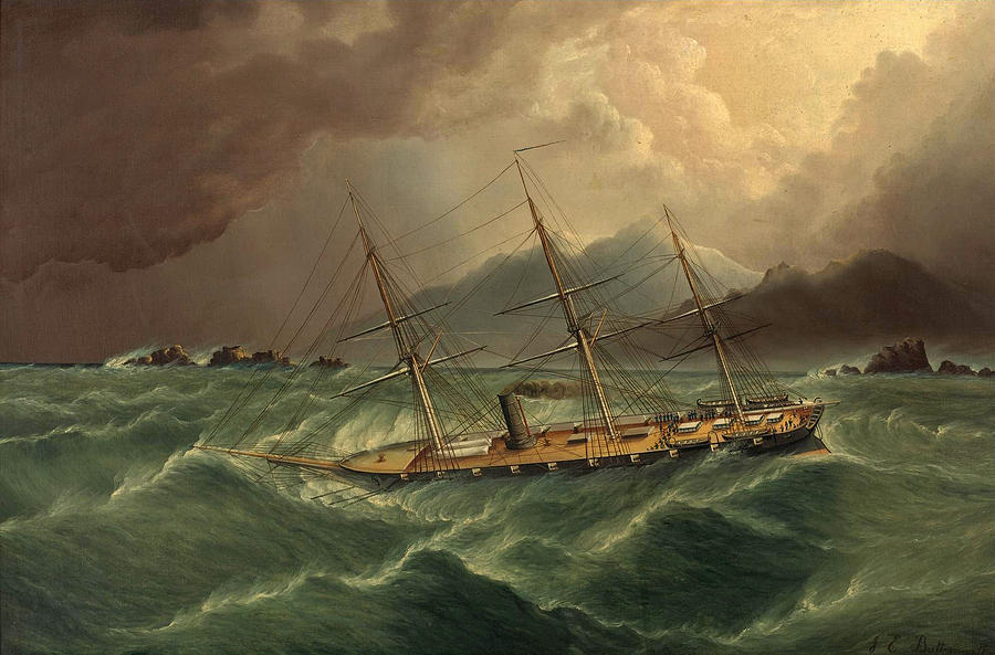 Packet Ship in a Storm at Tierra del Fuego Painting by James Edward Buttersworth