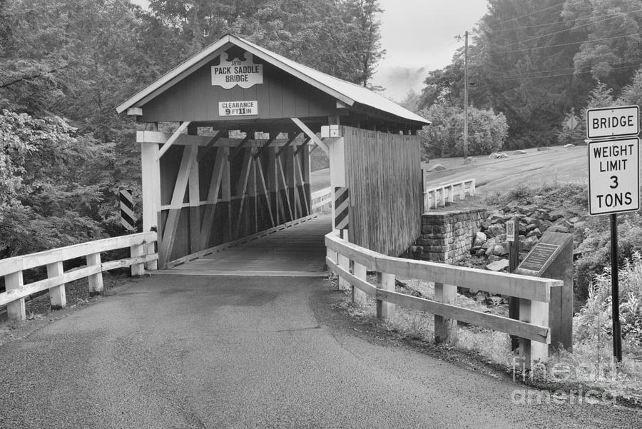 Packsaddle Covered Bridge Black And White Photograph by Adam Jewell