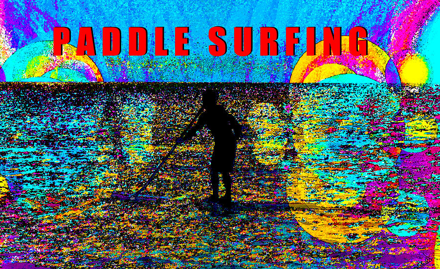 Paddle Surfing poster red Painting by David Lee Thompson