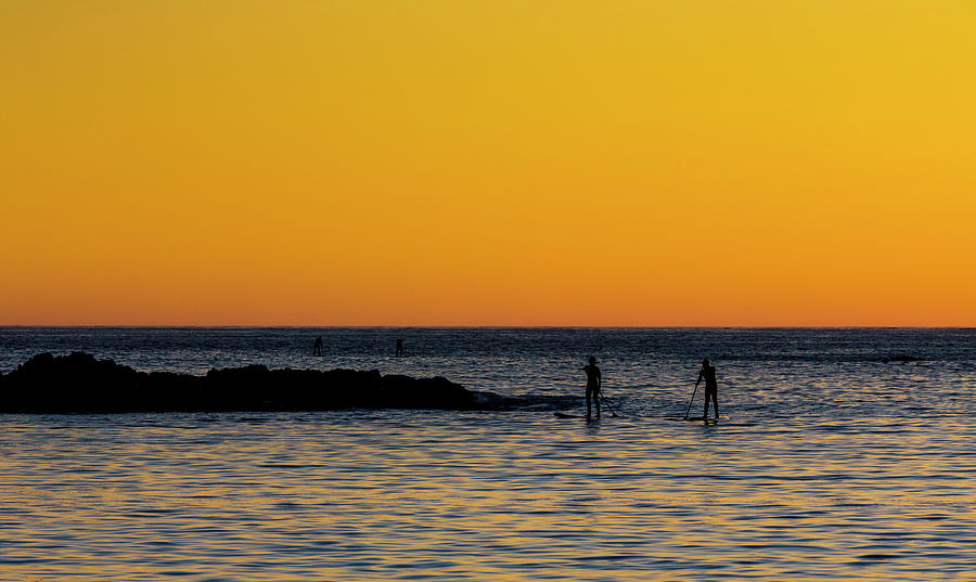 Paddleboarding  - Mackinzie Beach Yellow Sunset Photograph by Mark Kiver