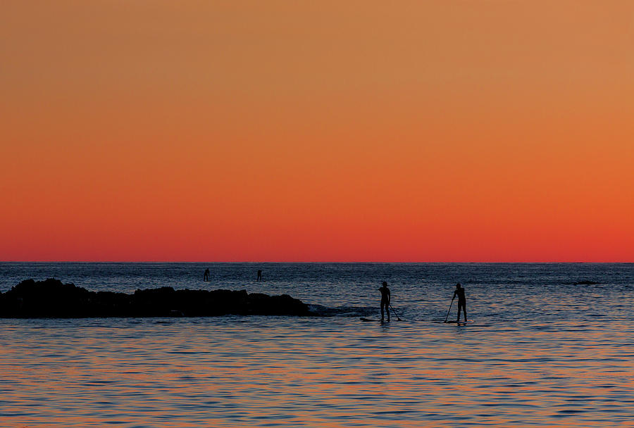 Paddleboarding Pairs - Mackinzie Beach Sunset Photograph by Mark Kiver
