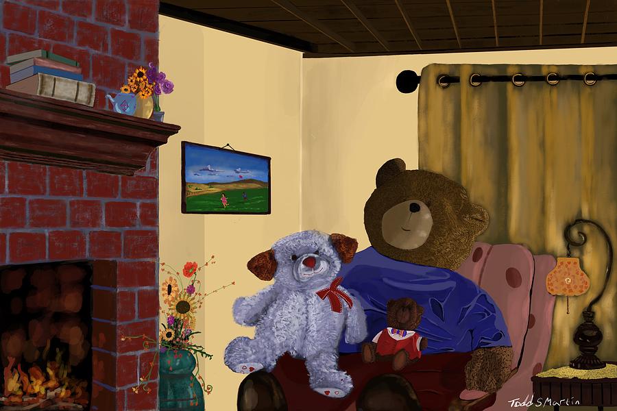 Teddy Bears Digital Art - Paddy and Friends by the Fire by Todd Martin