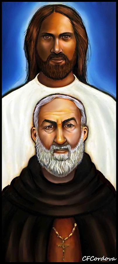 Padre Pio and Jesus Digital Art by Carmen Cordova