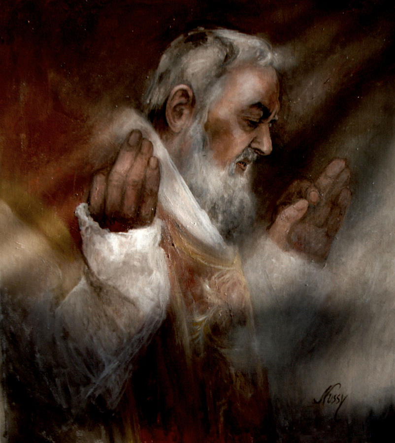 Saints Painting - Padre Pio at Nones by Elisabeth Nussy Denzler von Botha