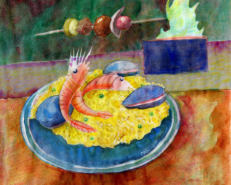 Paella Shrimp Mussels And Kabob Painting By Miko At The Love Art