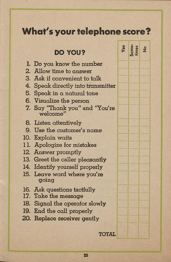 Survey From Employee Manual on Phone Etiquette Photograph by Chicago and North Western Historical Society
