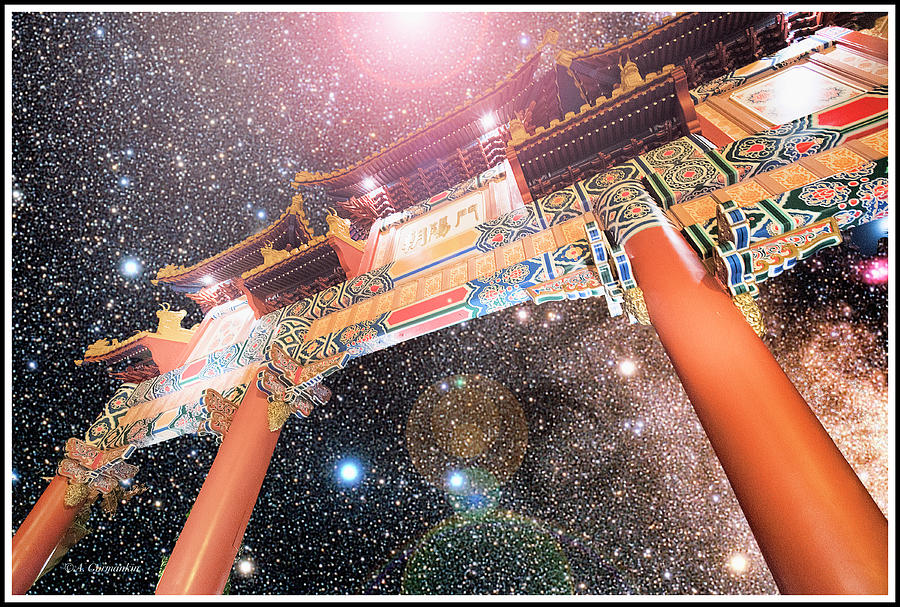 Paifong Gate, Starry Night, China Pavilion, Walt Disney World Digital Art by A Macarthur Gurmankin