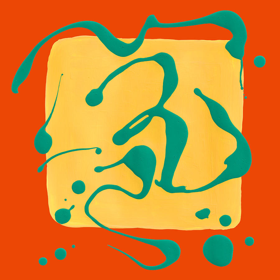 Paint Dance Yellow Square On Orange Painting