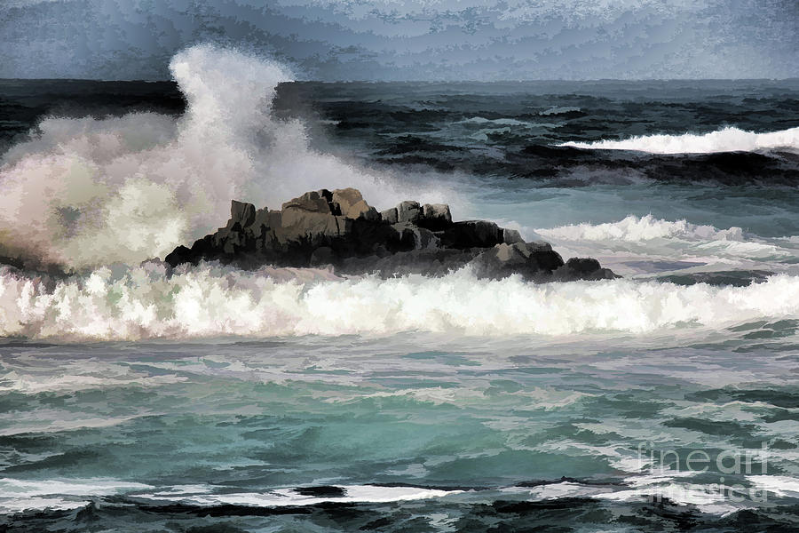 Paint Digital Wild Waves Shore  Photograph by Chuck Kuhn
