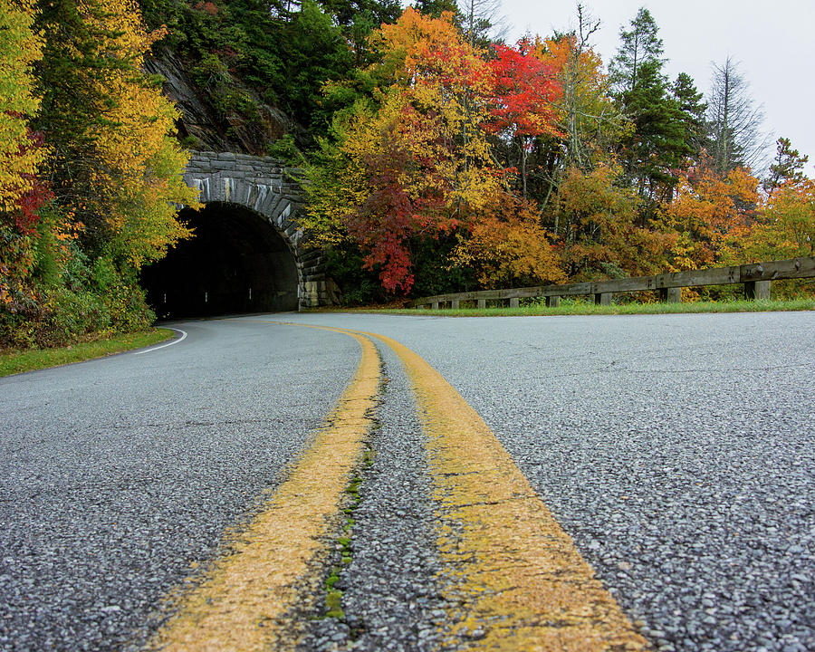 Fall Photograph - Paint Stripe Leading to Rough Ridge Tunnel by Kelly VanDellen