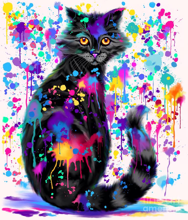 Paint with Colorful Cat Digital Art by Nick Gustafson