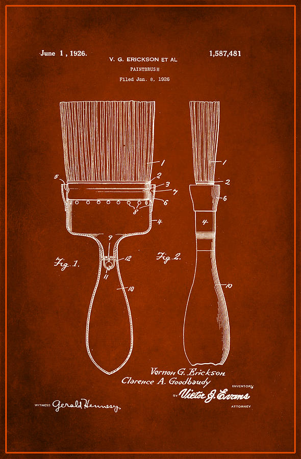 Paintbrush Patent Drawing 1d Mixed Media by Brian Reaves