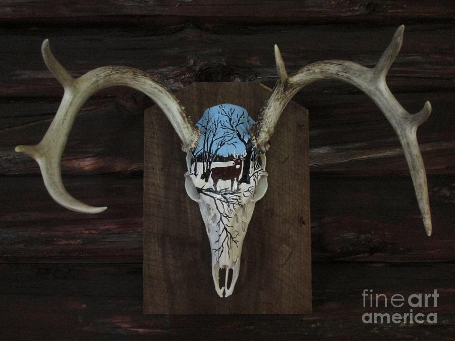 Painted 7 Point Skull Painting by Jeffrey Koss