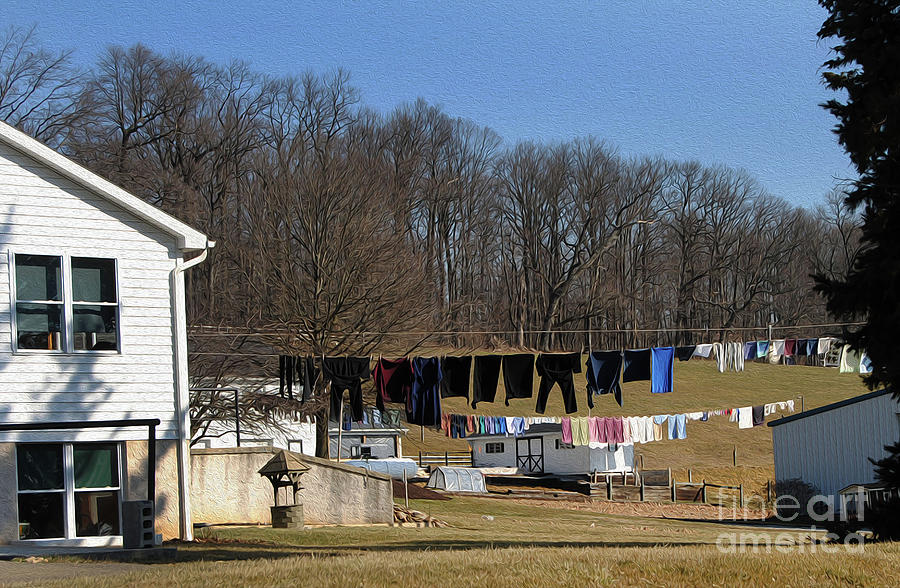 Painted Amish Laundry Day Photograph