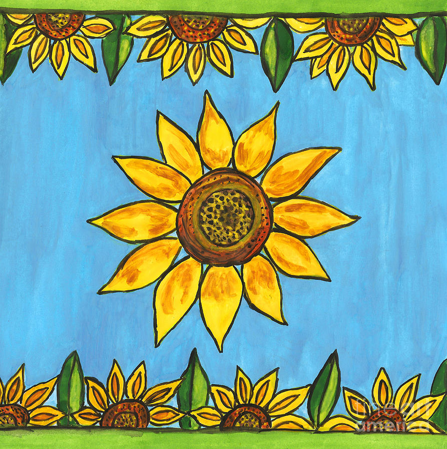 Painted design with sunflowers Painting by Irina Afonskaya