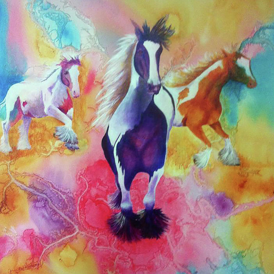 Painted Horses Painting by Gerry Delongchamp