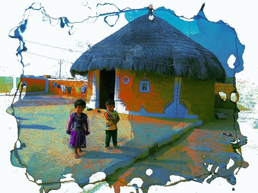 Painted Houses Cowdung Mud Round Huts Kids India Rajasthan 1e Photograph by Sue Jacobi