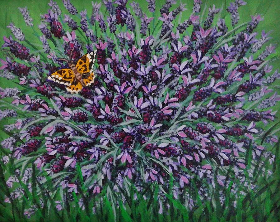 Painted Lady on Spanish Lavender Painting by Katherine Young-Beck