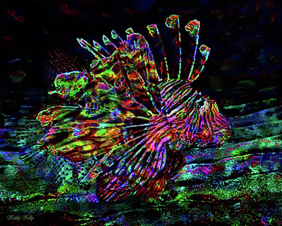 Painted Lionfish Digital Art by Kathy Kelly