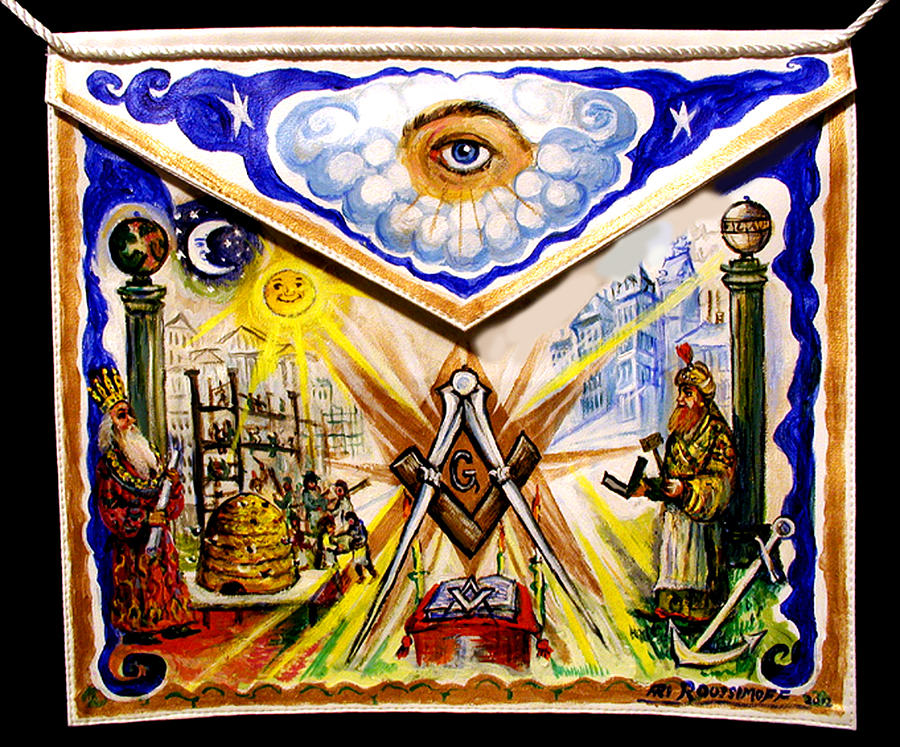Surrealism Painting - Painted Masonic Apron, Building A Civilization by Ari Roussimoff