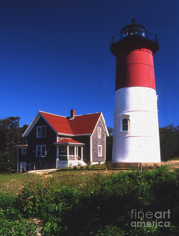 Painted Nauset Beach Lighthoues, Ma  Photograph by Skip Willits