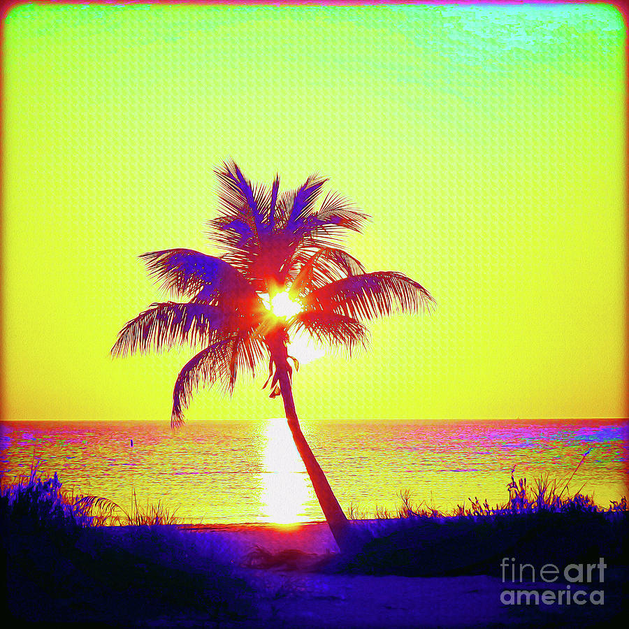 Painted Palm Sunset Painting by Chris Andruskiewicz
