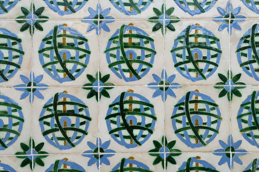 Painted Patterns - Azulejo Tiles in Blue and Green Photograph by Georgia Mizuleva