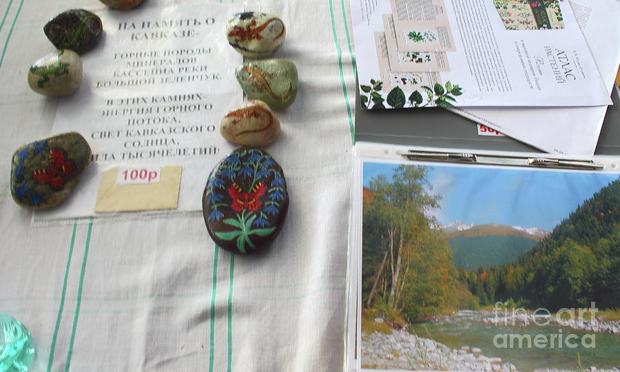 Painted Pebbles For Souvenirs From The Caucasus Mountains. Photograph