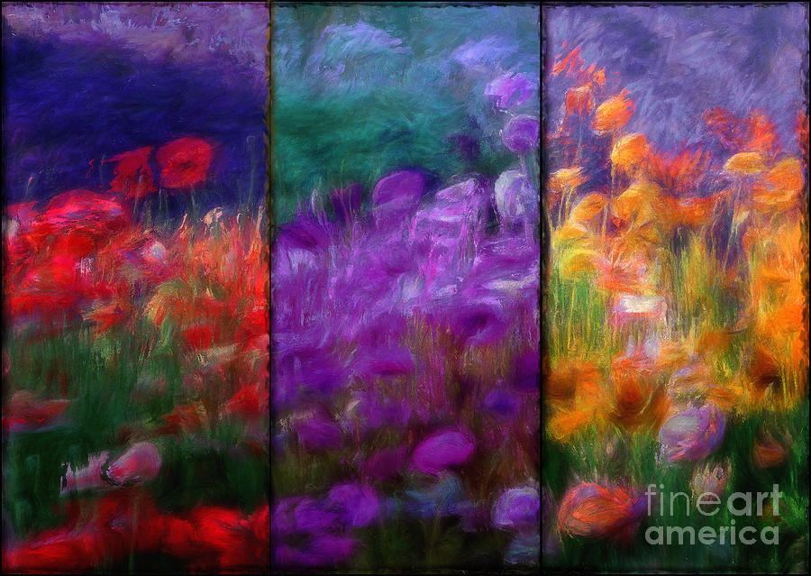 Red Poppies Painting - Painted Poppies Triptych by Mindy Sommers