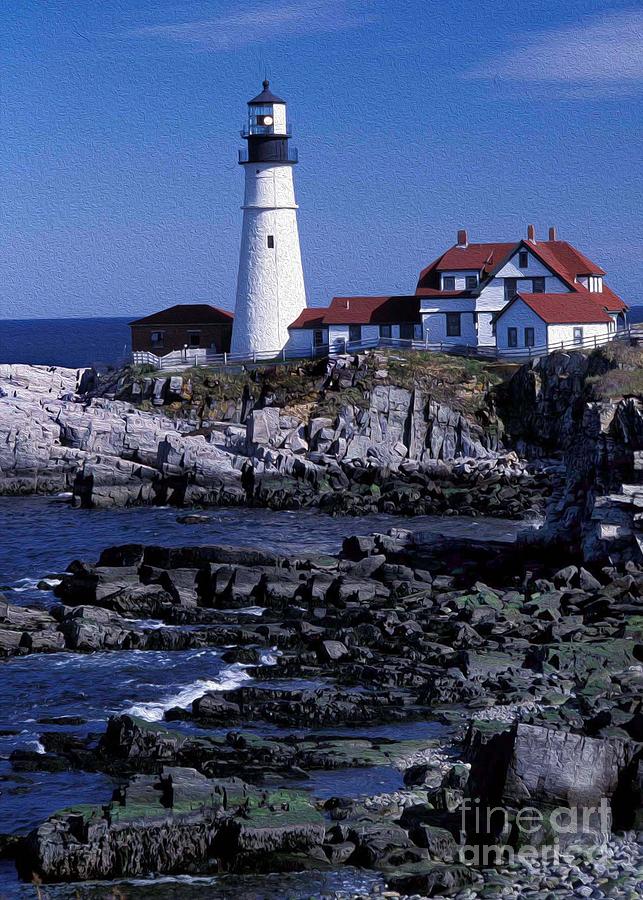 Painted Portland Head Lighthouse Photograph by Skip Willits