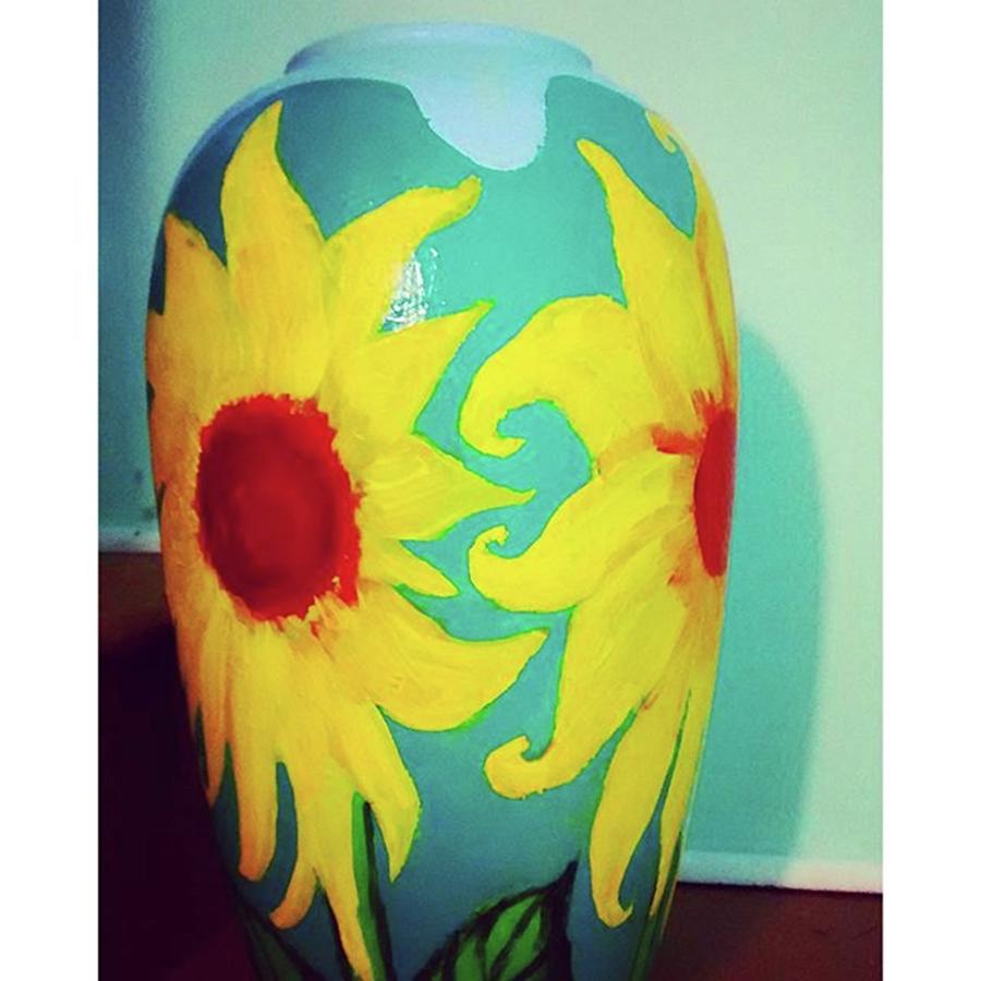 Nature Photograph - Painted Sunflowers On A Huge Vase by Genevieve Esson