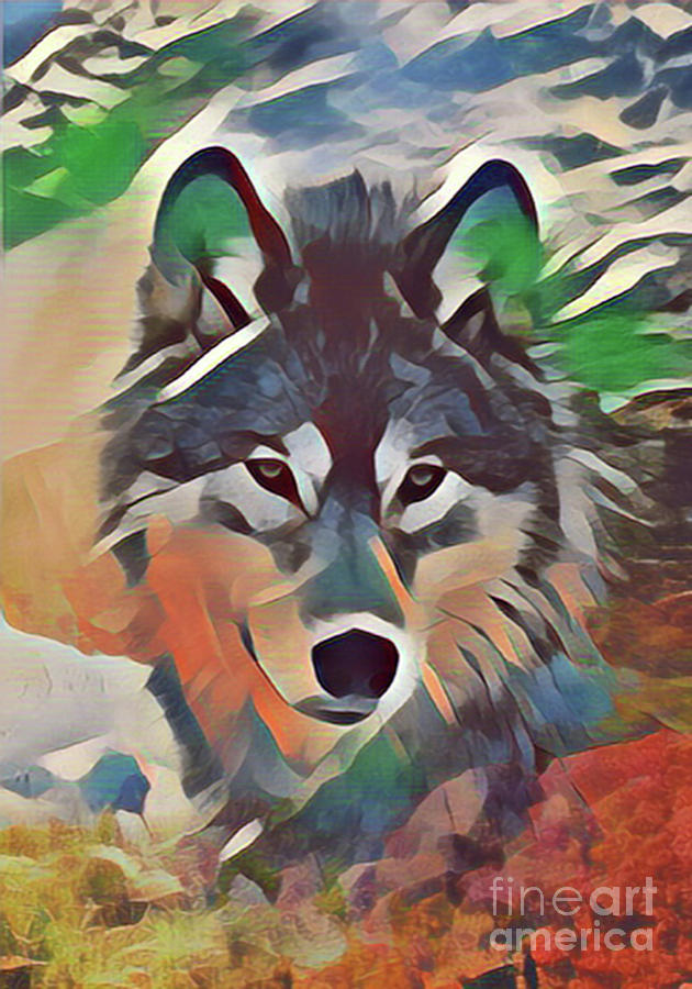 Painted Wolf Digital Art by Kathy Kelly