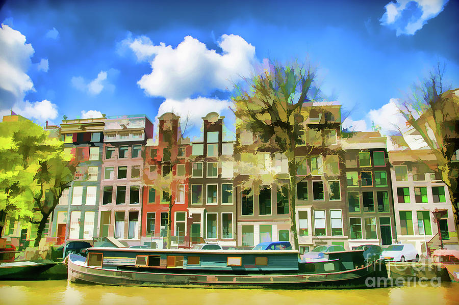 Painterly Renditon of Blue Skies and Clouds in Amsterdam Digital Art by Lisa Lemmons-Powers