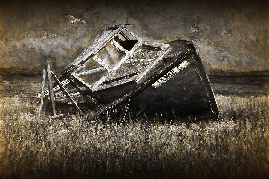 Painterly Seascape Photograph of an Abandoned Boat Photograph by Randall Nyhof