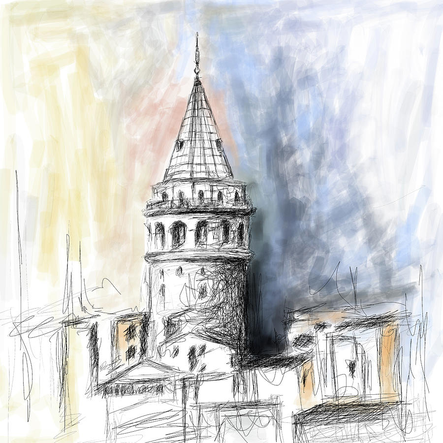 Turkey Painting - Painting 762 1 Galata Tower by Mawra Tahreem