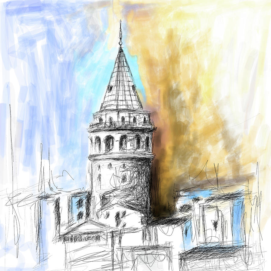 Painting 762 2 Galata Tower Painting by Mawra Tahreem