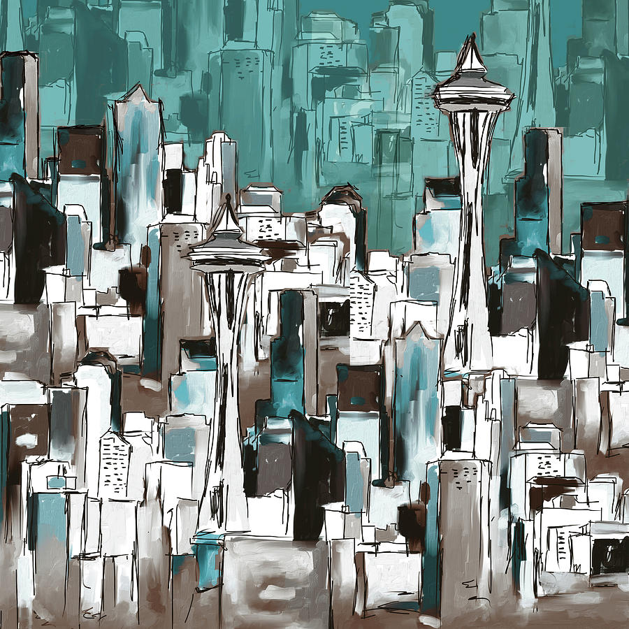 Painting 773 2 Seattle Skyline Painting by Mawra Tahreem