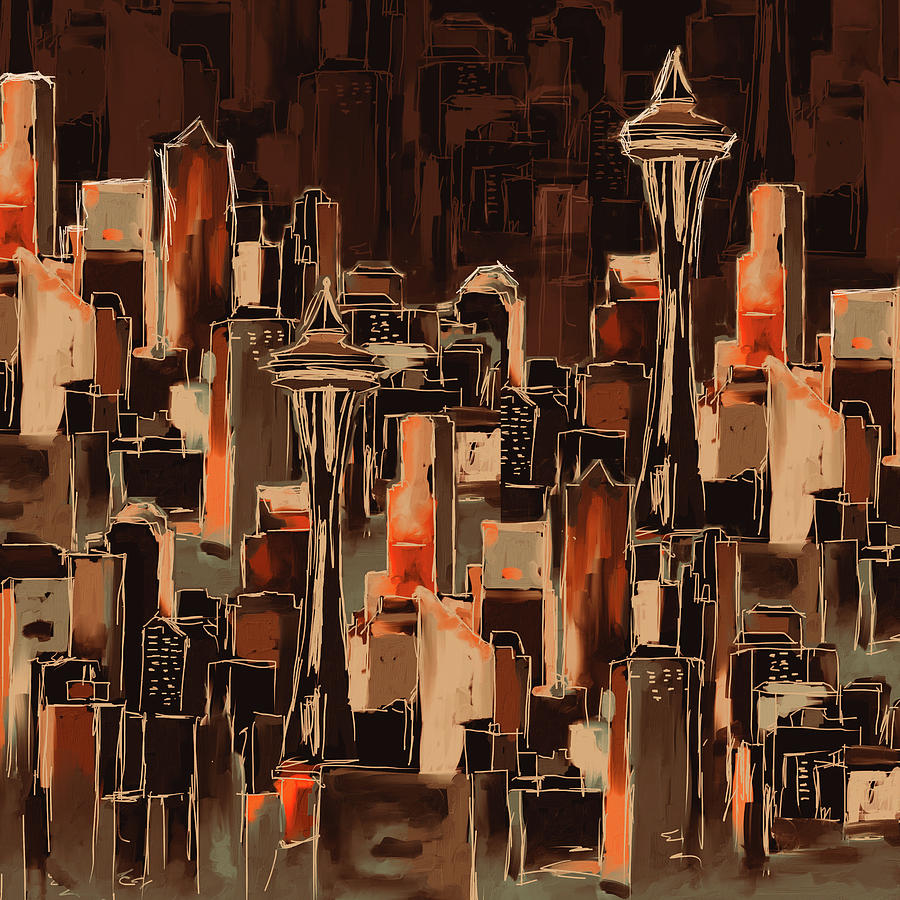 Painting 773 3 Seattle Skyline Painting by Mawra Tahreem
