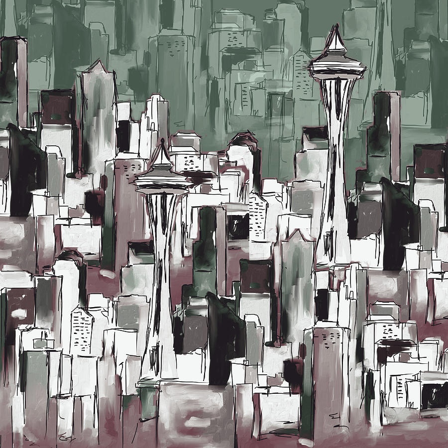 Painting 773 4 Seattle Skyline Painting by Mawra Tahreem