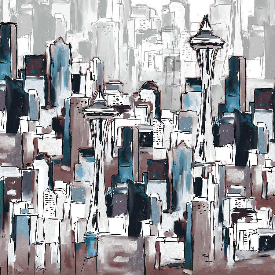 Painting 773 6 Seattle Skyline Painting by Mawra Tahreem