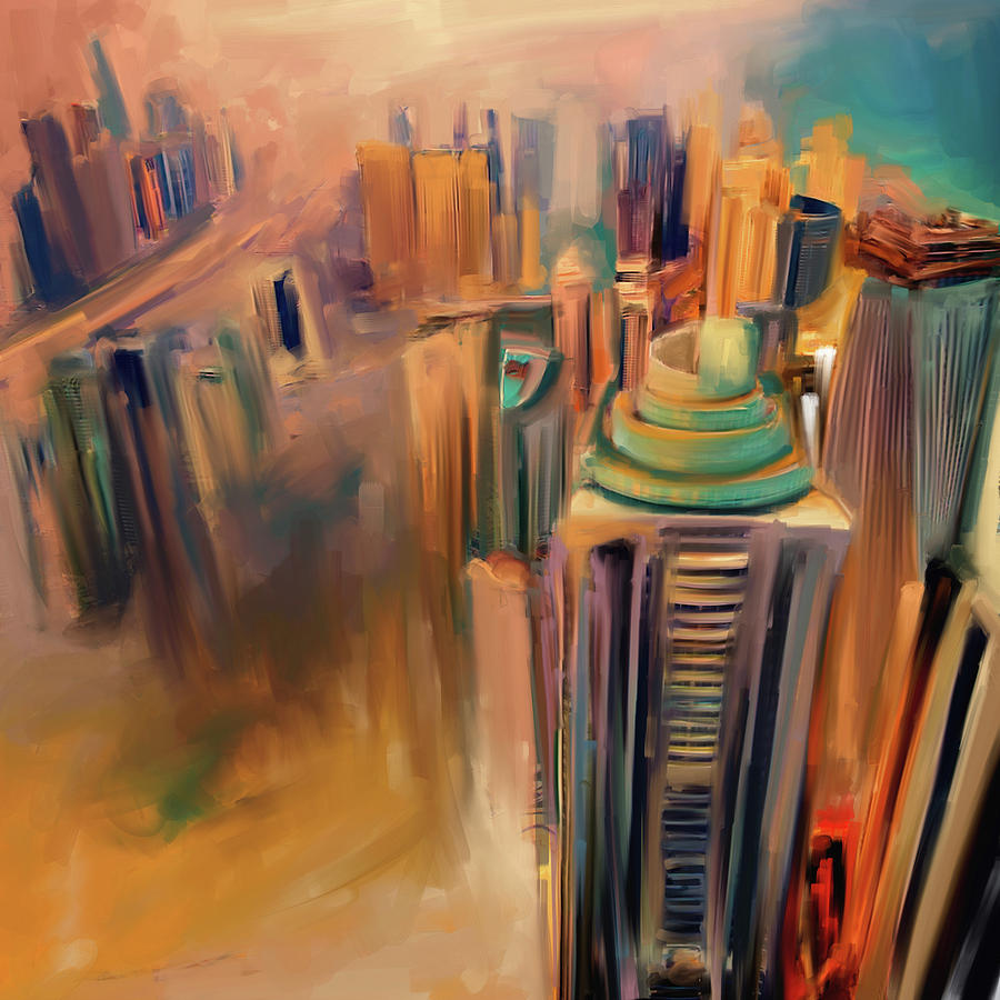 Painting 778 2 Dubai Skyline Painting by Mawra Tahreem